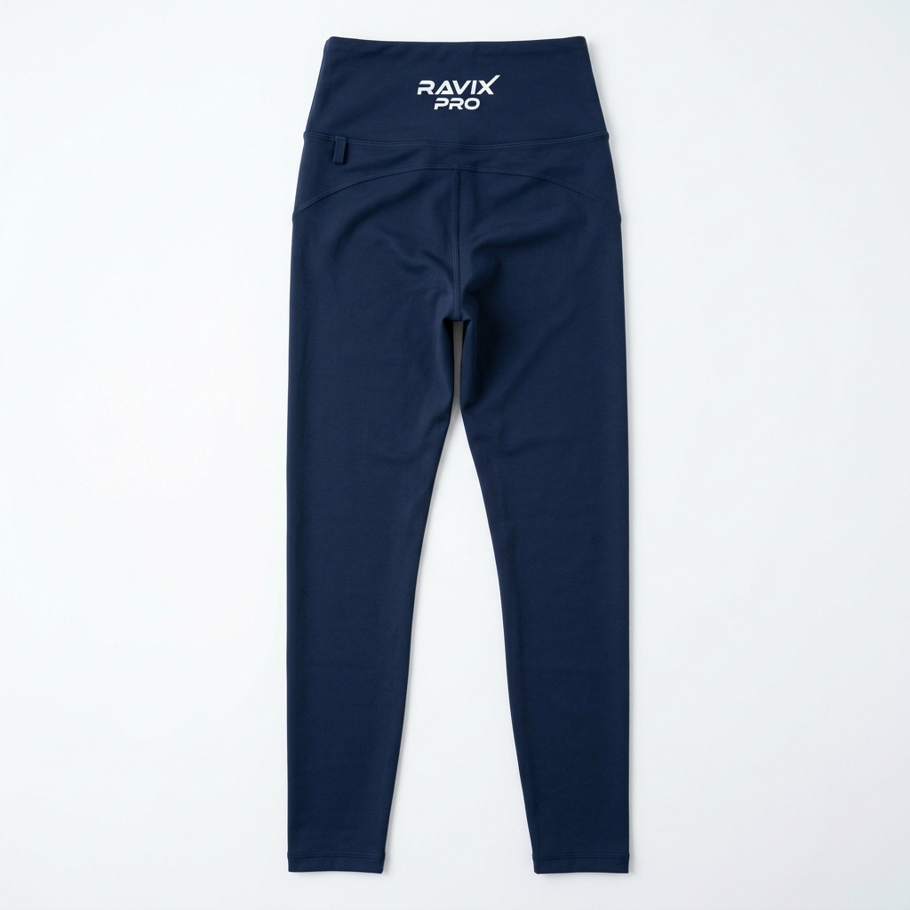Custom Navy High-Waist Leggings Custom Navy High-Waist Leggings – front and back view, custom manufactured by Ravix Pro Industry, Sialkot
