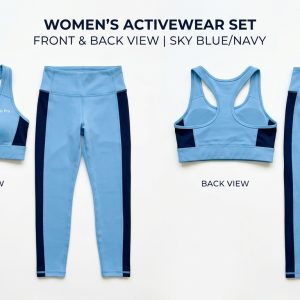 Custom Sky Blue and Navy Activewear Set – custom manufactured by Ravix Pro Industry, Sialkot, Pakistan
