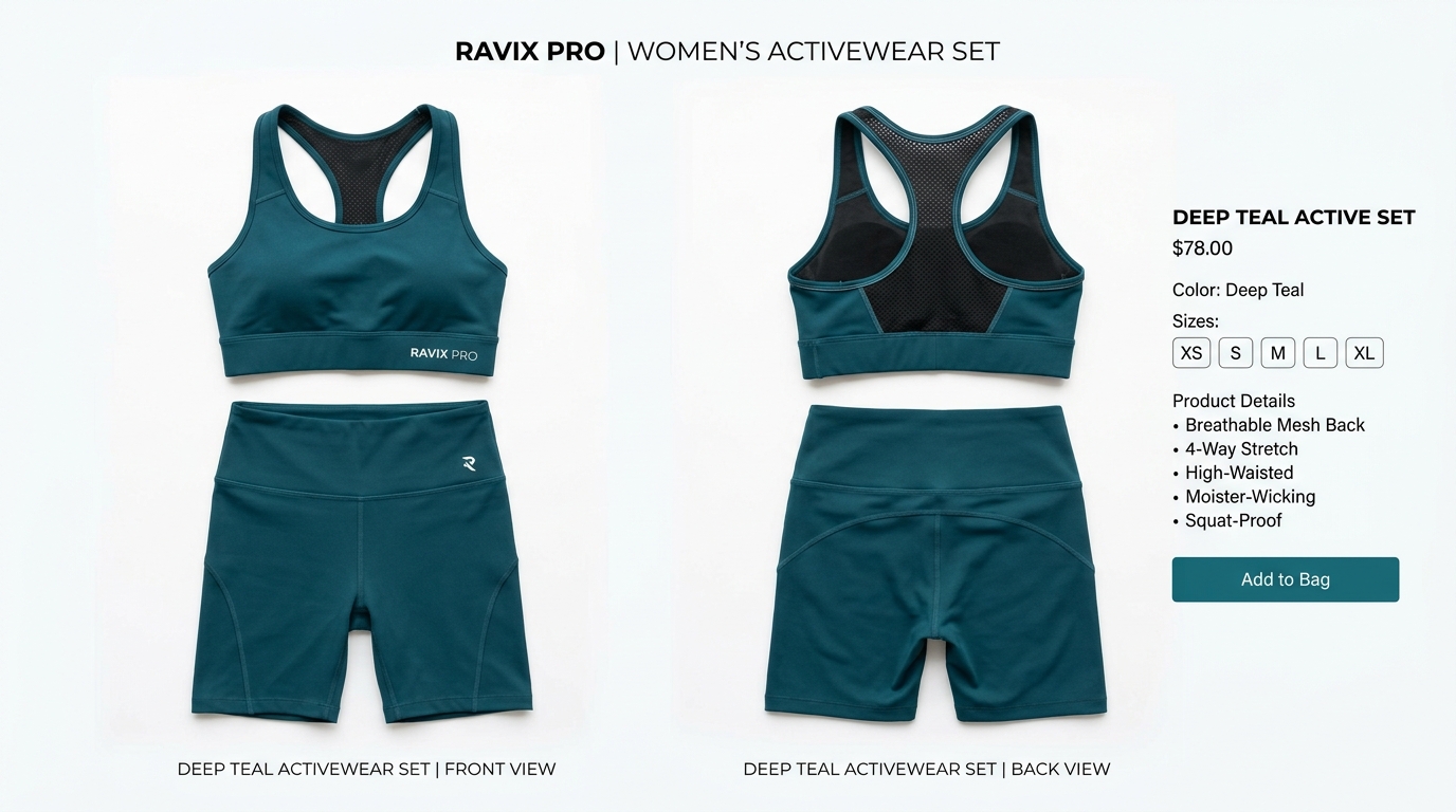 Custom Teal Sports Bra and Shorts Set Custom Teal Sports Bra and Shorts Set – custom manufactured by Ravix Pro Industry, Sialkot, Pakistan