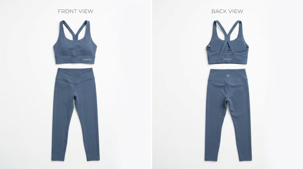 Low MOQ Clothing Manufacturer: How Small-Batch Production Works Activewear set produced at low minimum order quantity for a startup fitness brand, Ravix Pro Industry Pakistan
