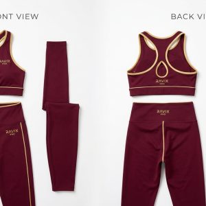 Custom Burgundy Sports Bra and Leggings Set – custom manufactured by Ravix Pro Industry, Sialkot, Pakistan