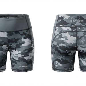 Custom Grey and Black Biker Shorts – custom manufactured by Ravix Pro Industry, Sialkot, Pakistan