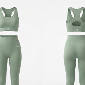 Custom Sage Green Yoga Set – custom manufactured by Ravix Pro Industry, Sialkot, Pakistan