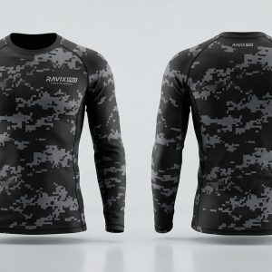 Custom Black Camo Base Layer Top – custom manufactured by Ravix Pro Industry, Sialkot, Pakistan