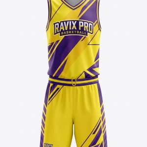 Custom Yellow and Purple Basketball Uniform – custom manufactured by Ravix Pro Industry, Sialkot, Pakistan