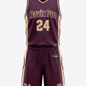 Custom Plum Pinstripe Basketball Uniform – custom manufactured by Ravix Pro Industry, Sialkot, Pakistan
