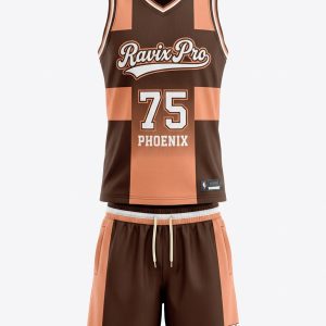 Custom Brown and Peach Retro Basketball Uniform – custom manufactured by Ravix Pro Industry, Sialkot, Pakistan