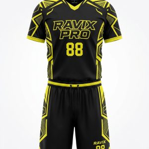 Custom Black and Neon Yellow Tribal Basketball Uniform – custom manufactured by Ravix Pro Industry, Sialkot, Pakistan
