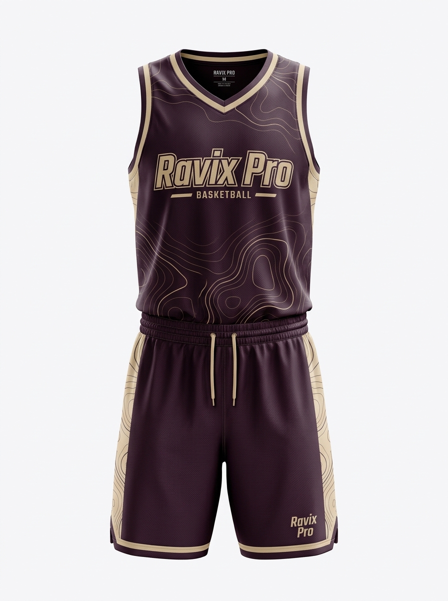 Custom Plum Script Basketball Uniform Custom Plum Script Basketball Uniform – custom manufactured by Ravix Pro Industry, Sialkot, Pakistan
