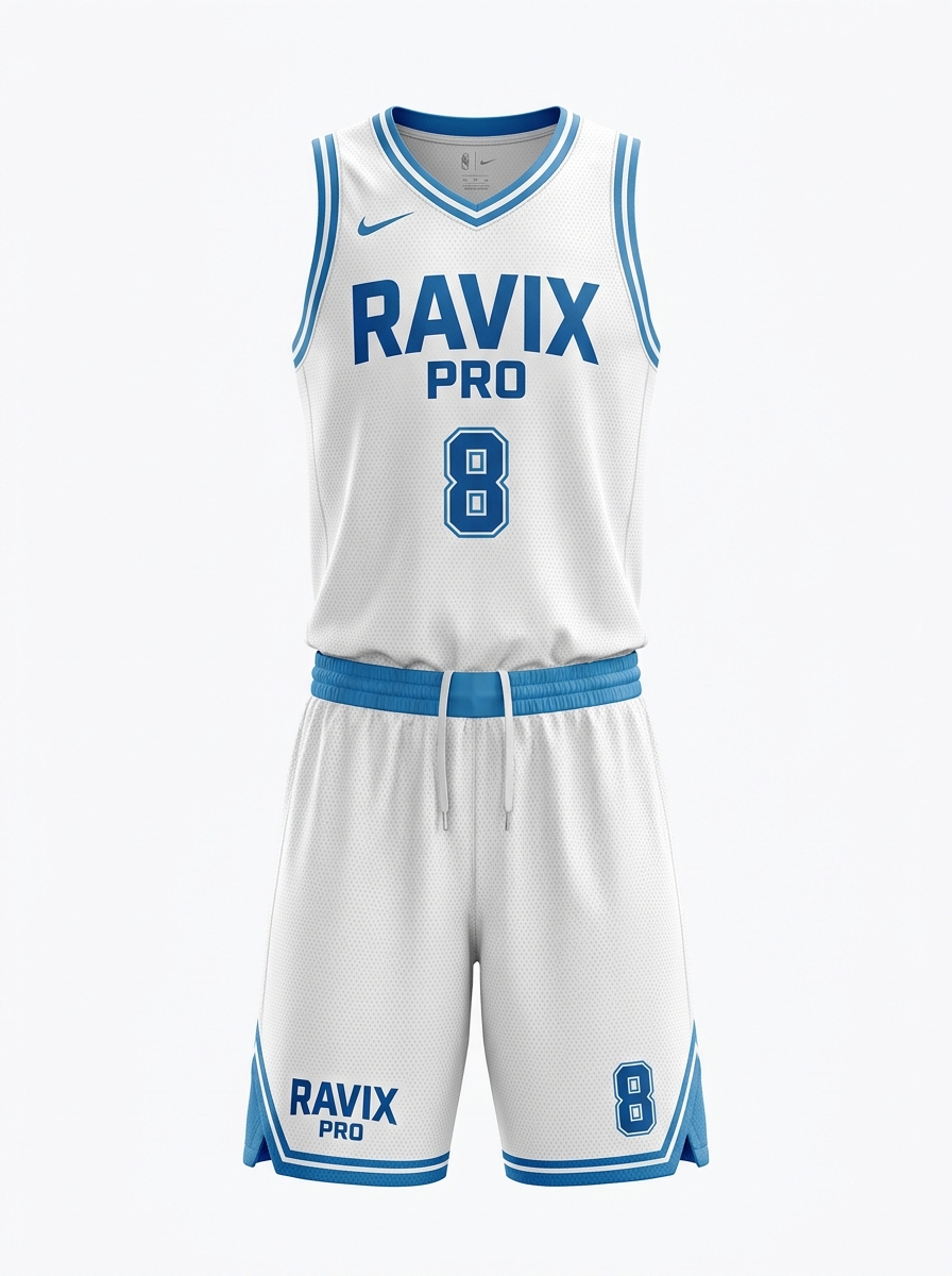 Custom White and Sky Blue Basketball Jersey Custom White and Sky Blue Basketball Jersey – custom manufactured by Ravix Pro Industry, Sialkot, Pakistan