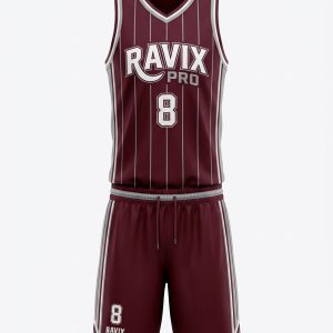Custom Maroon Classic Basketball Uniform – custom manufactured by Ravix Pro Industry, Sialkot, Pakistan