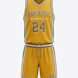 Custom Gold Vintage Basketball Uniform – custom manufactured by Ravix Pro Industry, Sialkot, Pakistan