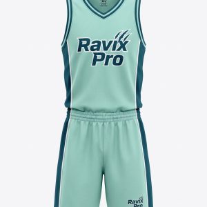 Custom Seafoam and Navy Basketball Uniform – custom manufactured by Ravix Pro Industry, Sialkot, Pakistan