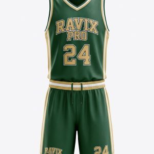 Custom Green Distressed Basketball Uniform – custom manufactured by Ravix Pro Industry, Sialkot, Pakistan