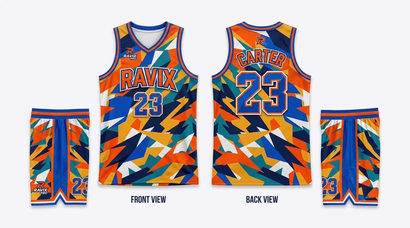 Custom Orange and Blue Basketball Uniform Custom Orange and Blue Basketball Uniform – custom manufactured by Ravix Pro Industry, Sialkot, Pakistan
