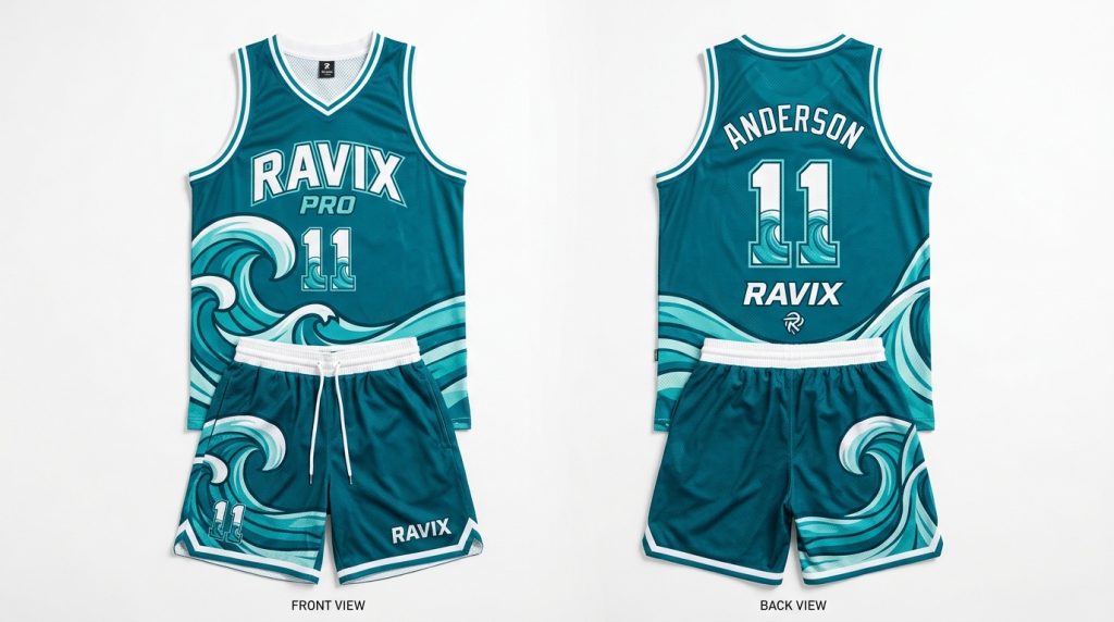 Sublimated basketball jersey and shorts showing classification of sports uniforms for customs, Pakistan export