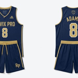 Custom Navy and Gold Basketball Uniform – custom manufactured by Ravix Pro Industry, Sialkot, Pakistan