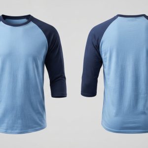 Blank Navy and Light Blue Raglan T-Shirt – custom manufactured by Ravix Pro Industry, Sialkot, Pakistan