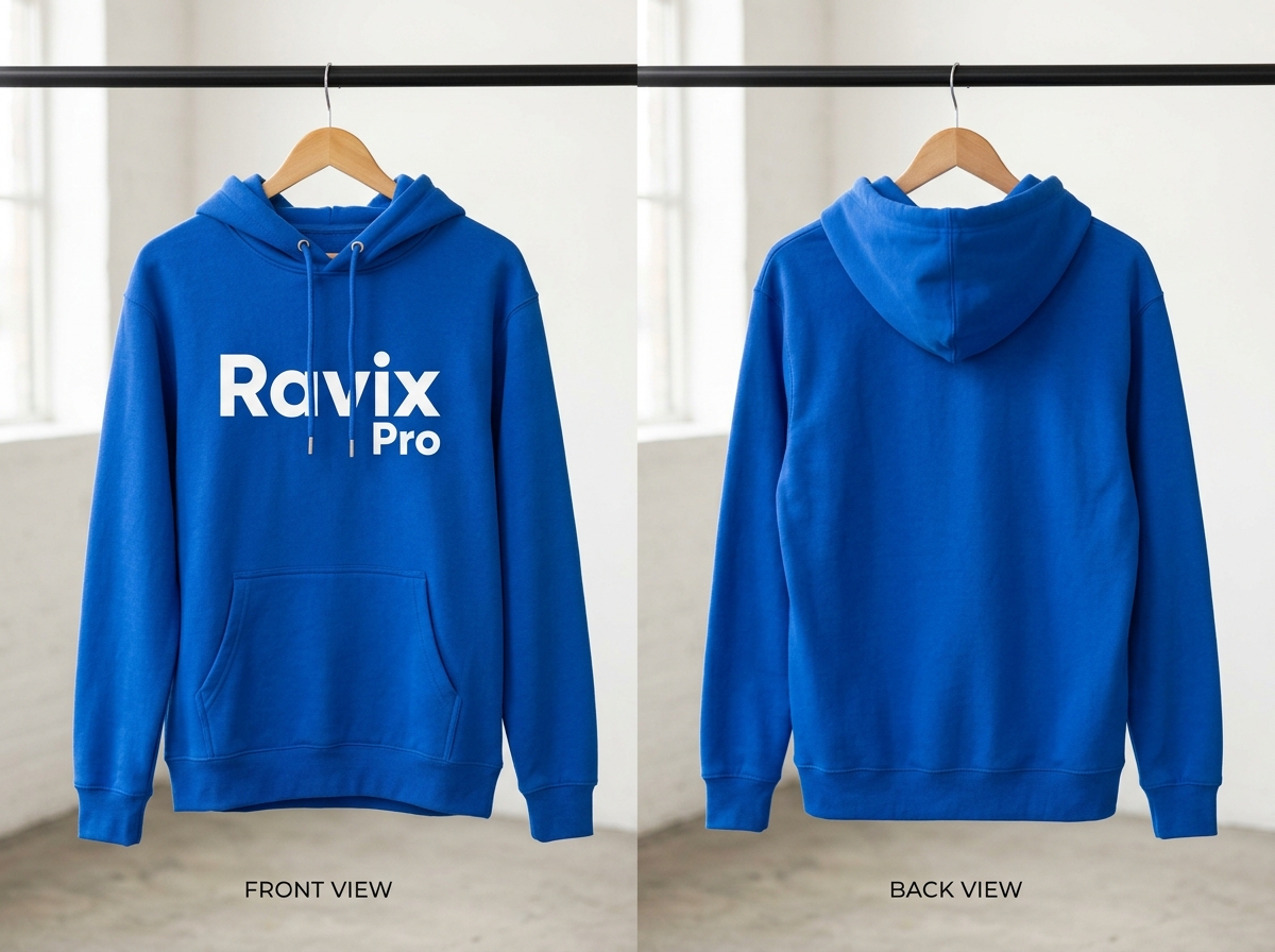 Custom Royal Blue Hoodie with White Logo Custom Royal Blue Hoodie with White Logo – custom manufactured by Ravix Pro Industry, Sialkot, Pakistan