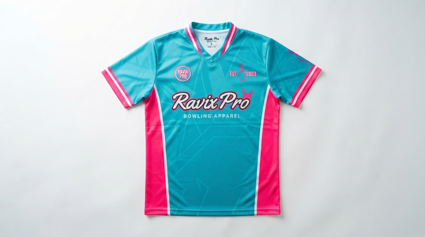Custom Turquoise and Pink Bowling Jersey Custom Turquoise and Pink Bowling Jersey – custom manufactured by Ravix Pro Industry, Sialkot, Pakistan