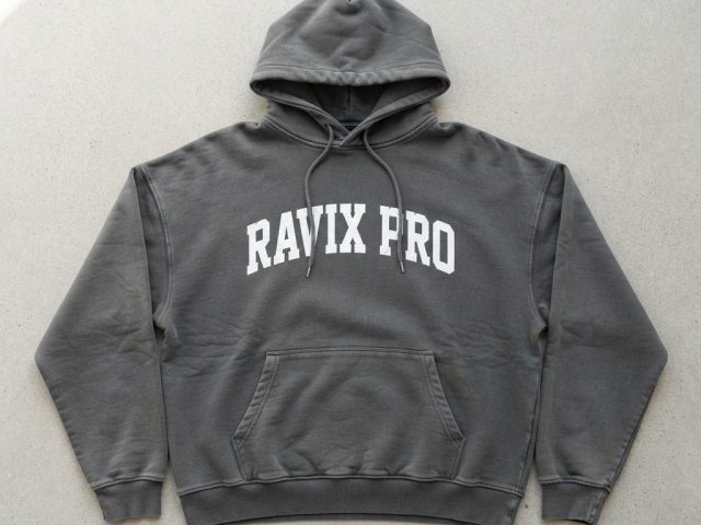 Custom Charcoal Oversized Hoodie with Arch Print – alternate view, made by Ravix Pro Industry, Sialkot
