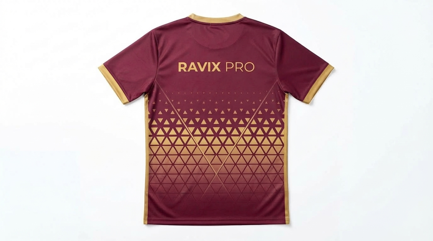 Custom Burgundy and Gold Halftone Padel Jersey – view 2 Custom Burgundy and Gold Halftone Padel Jersey – alternate view, made by Ravix Pro Industry, Sialkot