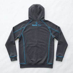 Custom Charcoal and Sky Blue Sports Hoodie – custom manufactured by Ravix Pro Industry, Sialkot, Pakistan