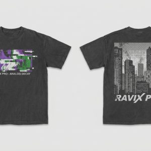Custom Charcoal Grey Heavyweight T-Shirt with City Skyline Back Print with City Skyline Back Print – custom manufactured by Ravix Pro Industry, Sialkot, Pakistan