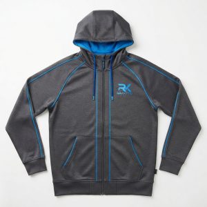 Custom Charcoal and Royal Blue Sports Hoodie – custom manufactured by Ravix Pro Industry, Sialkot, Pakistan