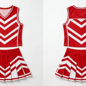 Custom Red and White Cheerleading Uniform – custom manufactured by Ravix Pro Industry, Sialkot, Pakistan