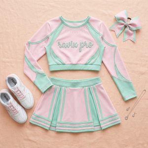Custom Blush Pink Long Sleeve Cheer Uniform – custom manufactured by Ravix Pro Industry, Sialkot, Pakistan