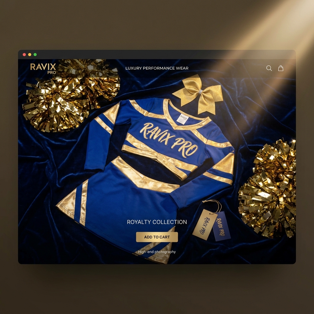 Custom Navy and Gold Cheerleading Uniform with Branded Gift Packaging Custom Navy and Gold Cheerleading Uniform with Branded Gift Packaging – custom manufactured by Ravix Pro Industry, Sialkot, Pakistan