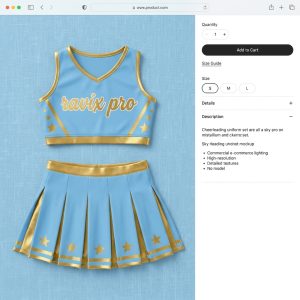 Custom Baby Blue and Gold Cheer Crop Top Set – custom manufactured by Ravix Pro Industry, Sialkot, Pakistan