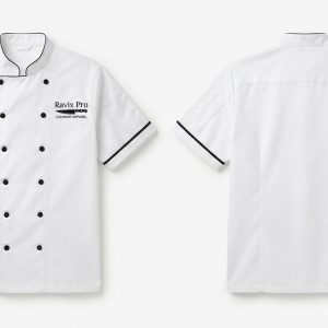 Custom White Chef Coat – custom manufactured by Ravix Pro Industry, Sialkot, Pakistan