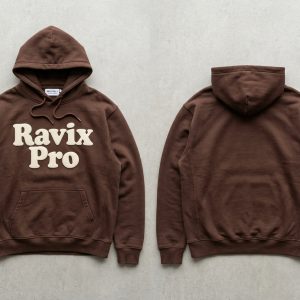 Custom Chocolate Brown Hoodie with Cream Logo – custom manufactured by Ravix Pro Industry, Sialkot, Pakistan