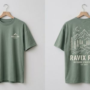 Custom Sage Green Graphic T-Shirt – custom manufactured by Ravix Pro Industry, Sialkot, Pakistan