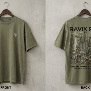 Custom Olive Graphic T-Shirt – custom manufactured by Ravix Pro Industry, Sialkot, Pakistan