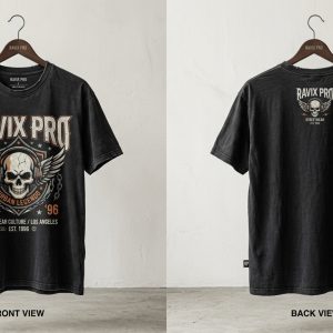 Custom Black Heavyweight T-Shirt with Skull Front Graphic – custom manufactured by Ravix Pro Industry, Sialkot, Pakistan