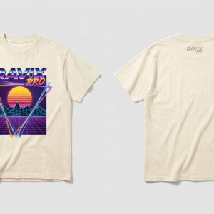 Custom Cream Heavyweight T-Shirt with Retro Sunset Front Print with Retro Sunset Front Print – custom manufactured by Ravix Pro Industry, Sialkot, Pakistan