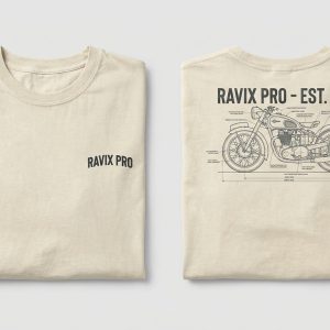Custom Cream Heavyweight T-Shirt with Vintage Motorcycle Back Print with Vintage Motorcycle Back Print – custom manufactured by Ravix Pro Industry, Sialkot, Pakistan