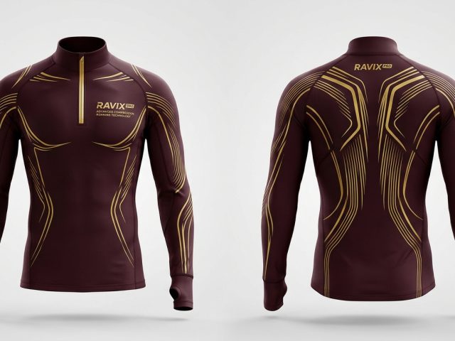 Custom Burgundy Compression Long Sleeve Running Top – custom manufactured by Ravix Pro Industry, Sialkot, Pakistan