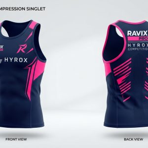 Custom Navy and Pink Compression Singlet – custom manufactured by Ravix Pro Industry, Sialkot, Pakistan