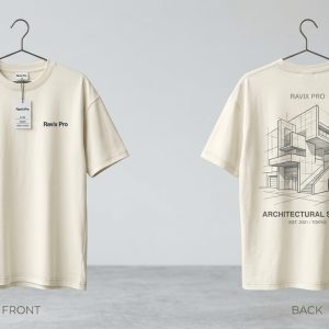 Custom Cream Heavyweight T-Shirt with Architectural Sketch Back Print with Architectural Sketch Back Print – custom manufactured by Ravix Pro Industry, Sialkot, Pakistan