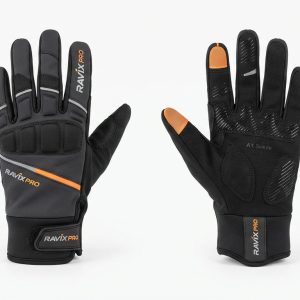 Custom Black and Orange Cycling Gloves – custom manufactured by Ravix Pro Industry, Sialkot, Pakistan