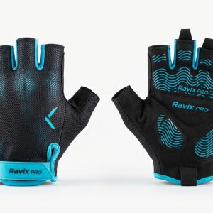 Custom Black and Turquoise Cycling Gloves – custom manufactured by Ravix Pro Industry, Sialkot, Pakistan