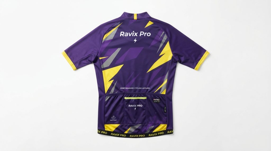 Custom Cycling Kit Guide: Jerseys, Bib Shorts, Chamois and Ordering for Clubs Custom Purple and Yellow Cycling Jersey with Lightning Graphic – custom manufactured by Ravix Pro Industry, Sialkot, Pakistan