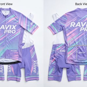 Custom Lavender and White Cycling Kit – custom manufactured by Ravix Pro Industry, Sialkot, Pakistan