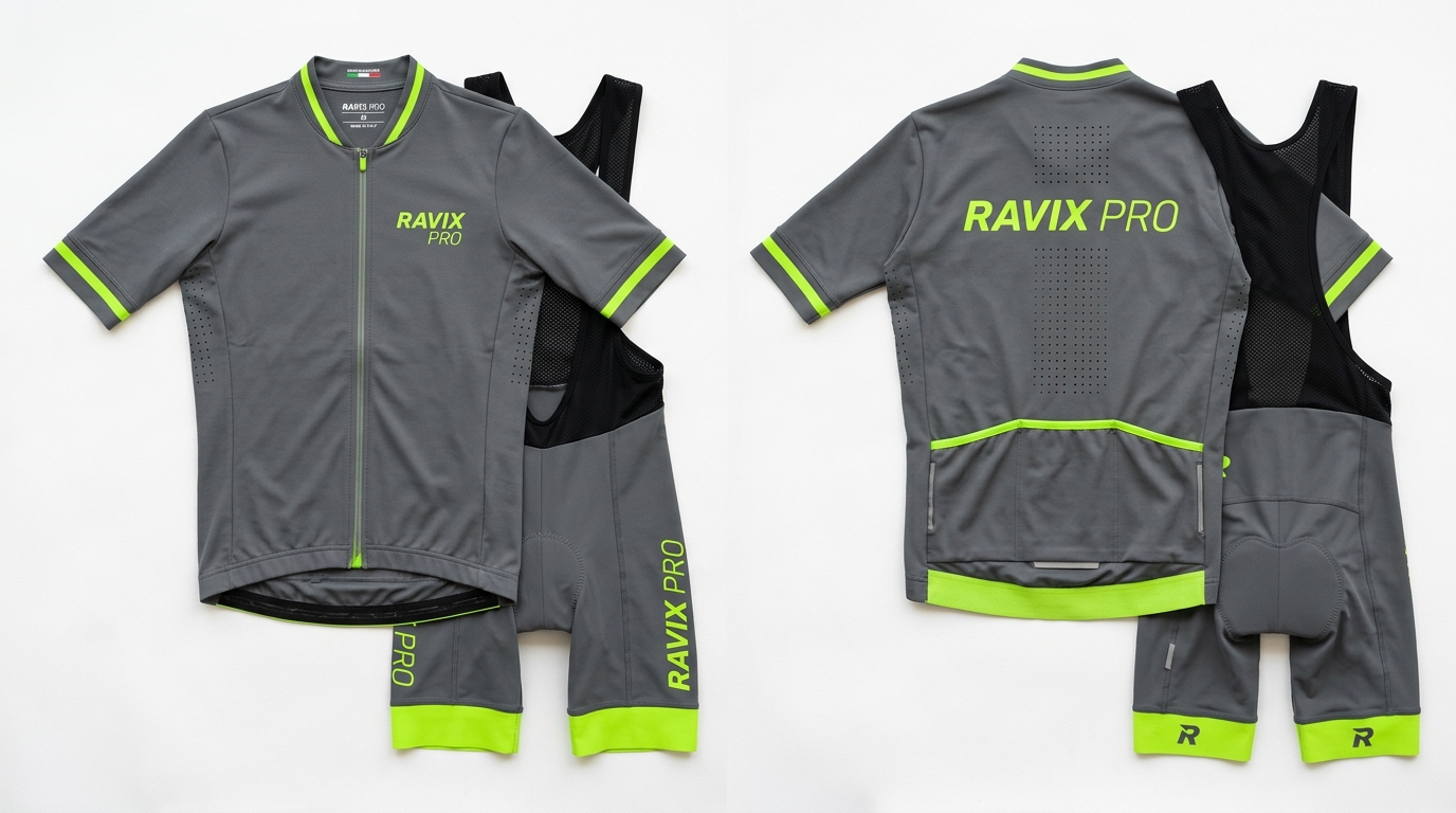 Custom Grey and Lime Green Cycling Kit Custom Grey and Lime Green Cycling Kit – custom manufactured by Ravix Pro Industry, Sialkot, Pakistan