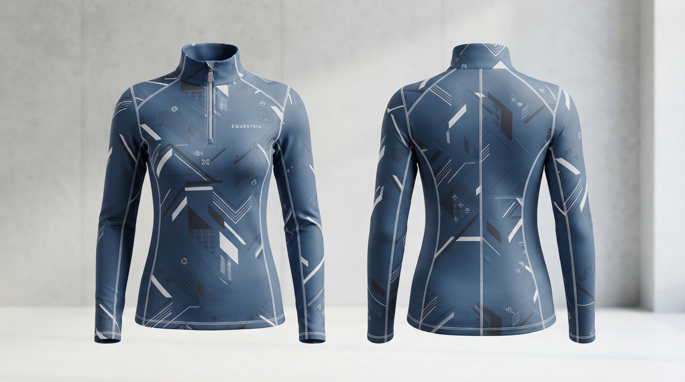 Custom Denim Blue Print Riding Base Layer Custom Denim Blue Print Riding Base Layer – custom manufactured by Ravix Pro Industry, Sialkot, Pakistan