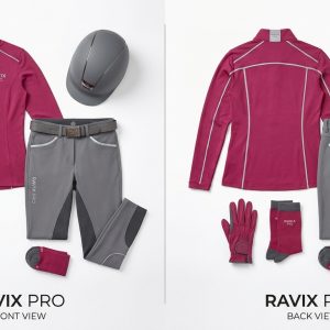 Custom Burgundy and Grey Equestrian Riding Apparel – custom manufactured by Ravix Pro Industry, Sialkot, Pakistan